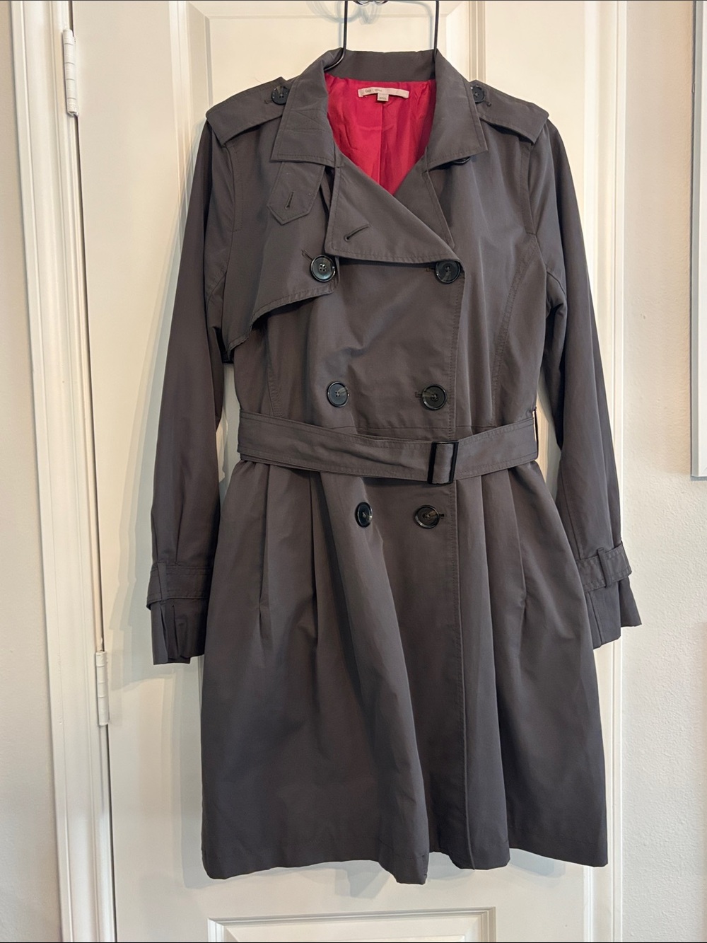 GAP Women's Charcoal Double-Breasted Belted Button Up Mid Length Trench Coat. S